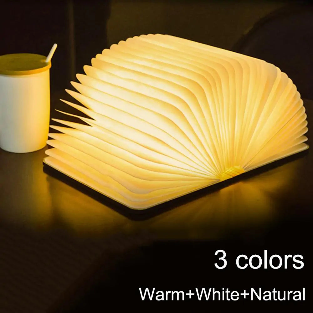 AmoorCity LED Book Night Light: خشبي، قابل لإعادة الشحن عبر USB، قابل للطي