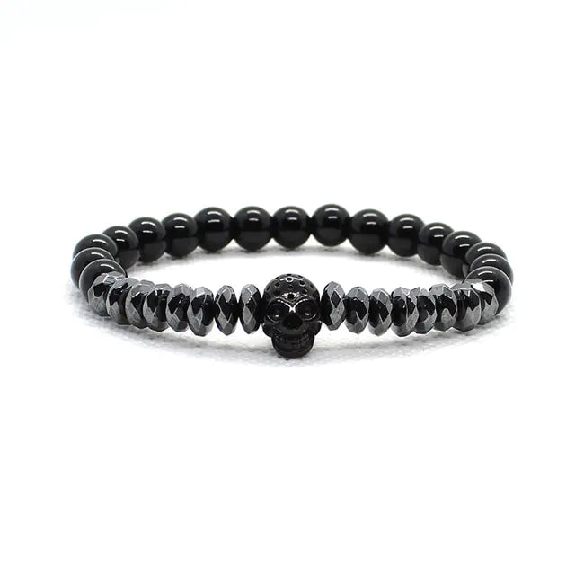 AmoorMen Black Bracelet, Cubic Zirconia, Crown, Black Stone Bracelets. Men's black bracelet with cubic zirconia stones and a crown design. Sophisticated and bold accessory for everyday wear or special occasions.