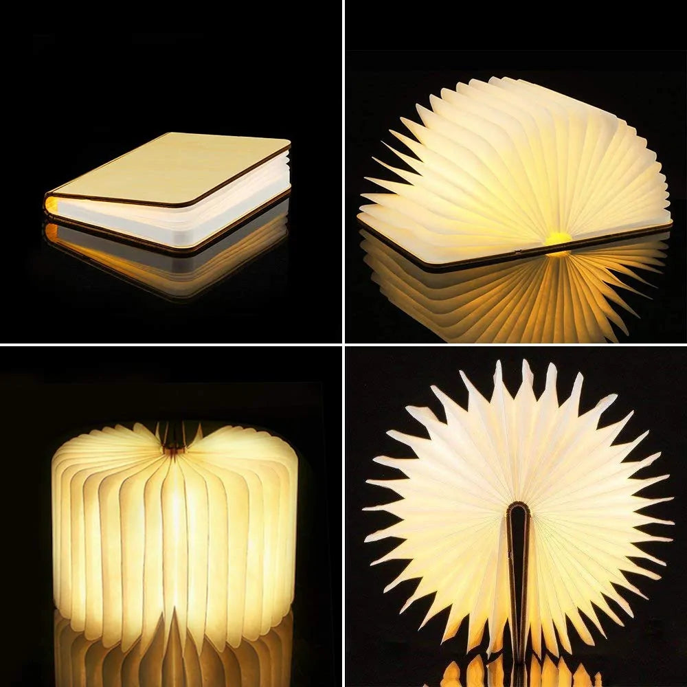 AmoorCity LED Book Night Light: خشبي، قابل لإعادة الشحن عبر USB، قابل للطي