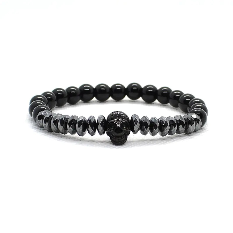 AmoorMen Black Bracelet, Cubic Zirconia, Crown, Black Stone Bracelets. Men's black bracelet with cubic zirconia stones and a crown design. Sophisticated and bold accessory for everyday wear or special occasions.
