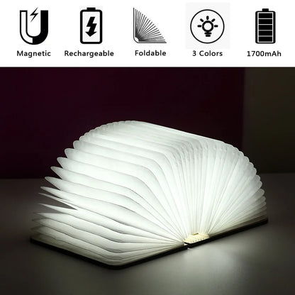 AmoorCity LED Book Night Light: خشبي، قابل لإعادة الشحن عبر USB، قابل للطي
